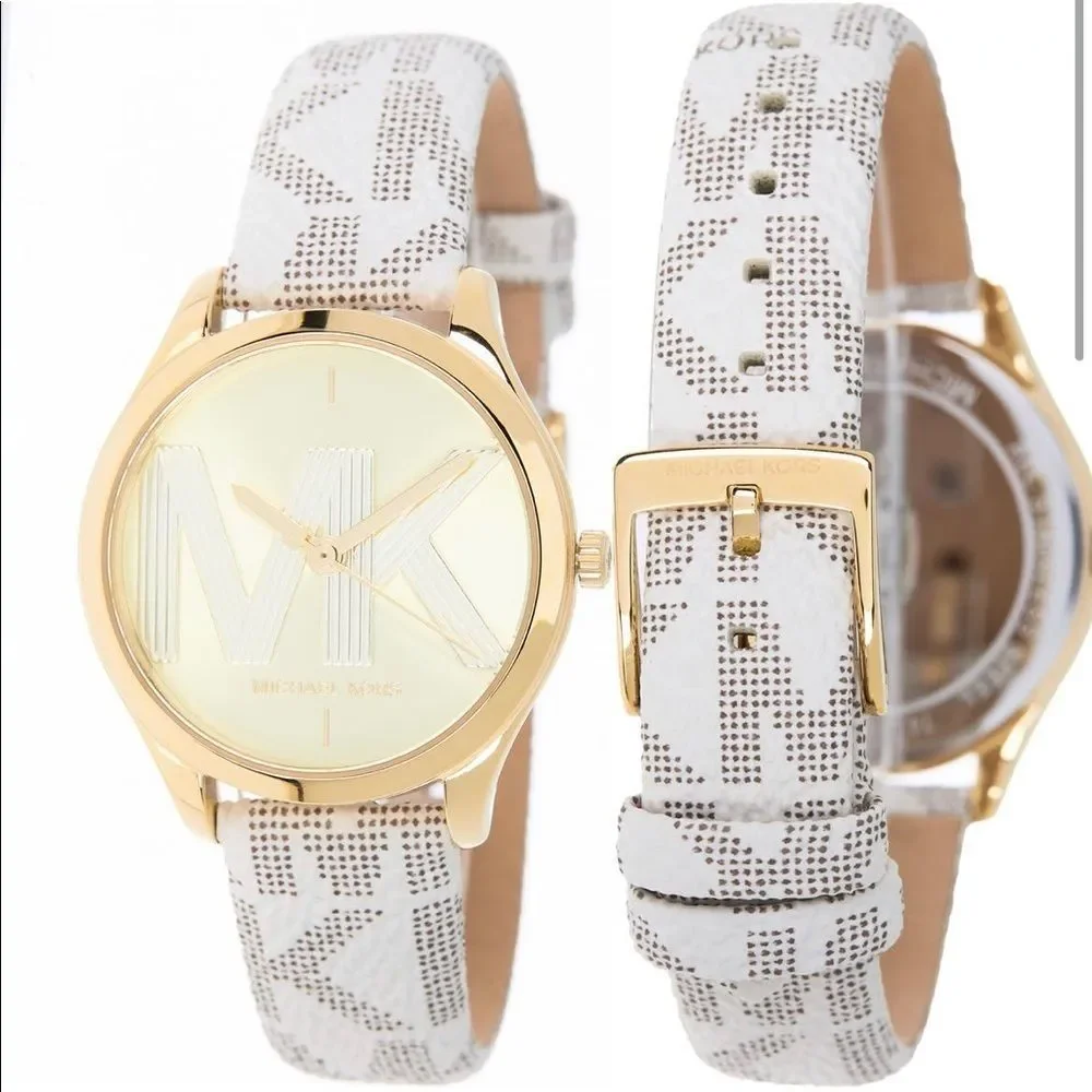 New 😍 Mk Women's Jaycie 3-Hand Quartz Leather Strap Watch, 33mm - Picture 3 of 7